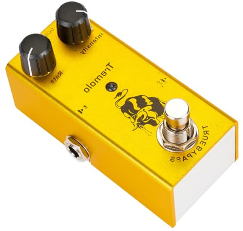 SOLUSTRE Pedale Tremolo per Minimizzare la Perdita di Tono Design Unico Giallo in Lega Circuito a Tubo Fotoelettrico per Chitarra per Ragazzo Ragazza