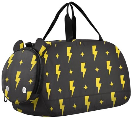 Tanztasche, Sporttasche für Mädchen und Jungen, gelber Lightning-Bolt, Kinder-Sporttasche, schwarze Reisetasche mit Namen, Wochenendtasche