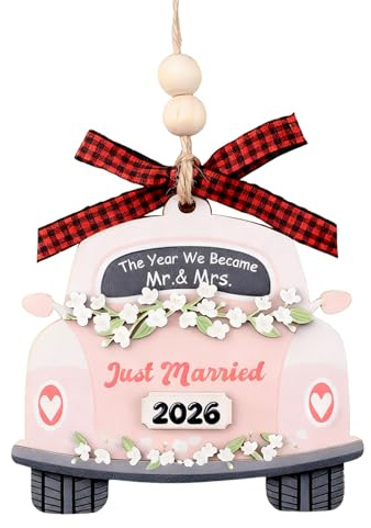 HACRAHO Regali di nozze per coppie 2026, sposa futura Mr e Mrs sposa doccia sposa regalo per sposati sposati in legno primo Natale sposato ornamento 2026 (rosa)