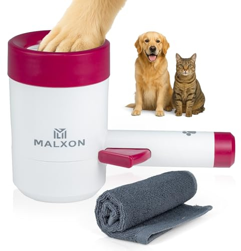 MALXON® Pfotenreiniger für Hunde & Katzen – Sanfte Silikonborsten, Spülmaschinenfest, inkl. Mikrofaser-Handtuch – Deutsche Marke [Größe S/M/