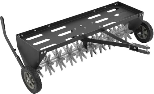 Doniks 40 Tow Behind Plug Aerator with Transport Wheels, Lawn Aerator Tow Behind with Galvanised Steel Tines and Extra-Wide Tow Bar, Pull Behind Aerator for Gardens, Lawns, Farms