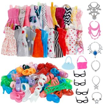 Syglawnd Docka Kläder Accessoarer Prinsessa Party Klänningar Skor Väskor Smyckeset Barn Leksak Kläder Födelsedag för Flicka 32 st, Dockklänningar Set