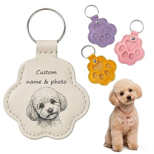 Umitive Personalisiertes Hunde-Gedenkgeschenk, Custom Foto & Name Schlüsselanhänger, Schlüsselanhänger aus Leder für Katzen- und Hundeverlust, Traumgeschenk für Tierliebhaber