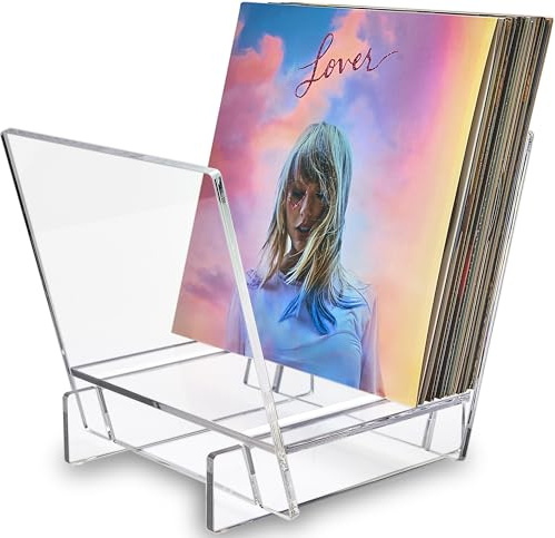 Honygebia Acrylic Vinyl Record Holder, Storing Collection of 40 Premium LPs