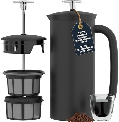 ESPRO P7 French Press, doppelwandig isoliert, Edelstahl, 530 ml, Schwarz | Doppel-Mikrofilter fuer grießfreien Kaffee. Doppelwandig isoliert, haelt Getraenke lange heiss.