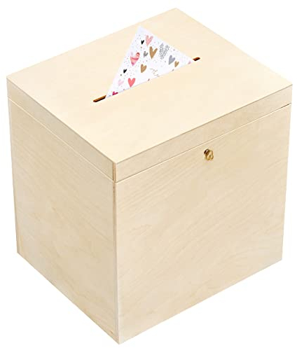 Creative Deco Kartenbox Hochzeit Holzkiste mit Deckel | 29 x 25 x 30 cm | Geldgeschenke Holzbox mit Schlitz, Schloss und Schlüssel Geschenkkarten Box Geldbox Briefbox Kasten | Lagerung Spendenbox