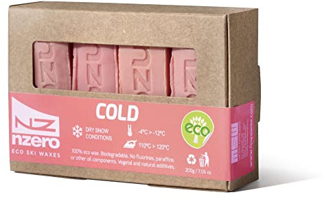 NZEROWAX - Pack Ceras Eco Fría - Cold Rosa, 200g (50gx4) | Cera Vegetal Orgánica Condiciones Nieve Seca, 4ºC/-12ºC para Esquí, Snow