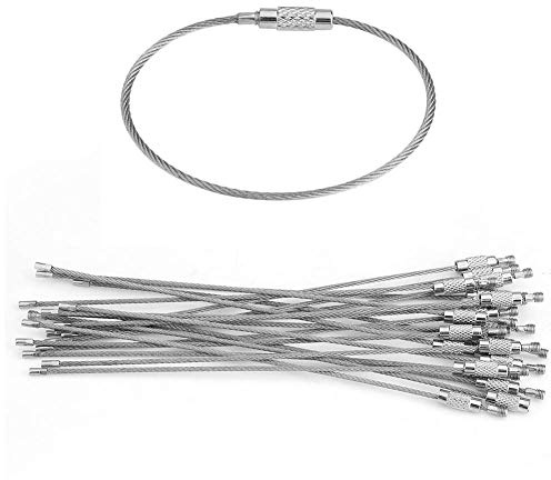 Hztyyier 20 Unids Llaveros de Acero Inoxidable Alambre Cable Servicio Pesado Bucle Tornillo Bloqueo Plata para Senderismo Actividad Exterior 5.9 pulgadas