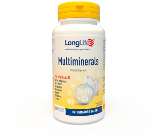 LongLife® Multiminerals | Integratore salino con 11 minerali e vitamina D3 | Benessere di ossa, denti e sistema nervoso | Riduce stanchezza e affaticamento | Vegetariano e senza glutine