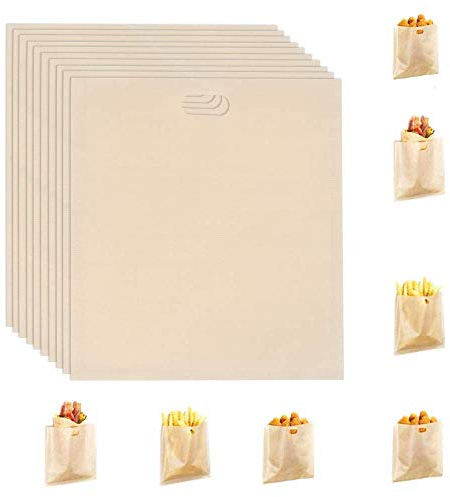 FOROREH Bolsas de Tostadora, Bolsa de Sándwich de Teflón Reutilizables de 10 Piezas, Bolsas de Tostadora Antiadherentes, Toastabags para Pizza de Sándwich Snack Panini de Queso -16 * 16.5cm