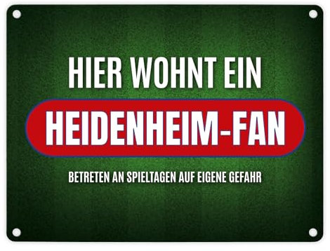Hier wohnt ein Heidenheim-Fan Metallschild mit Rasen Motiv Fußball Stadion Fan