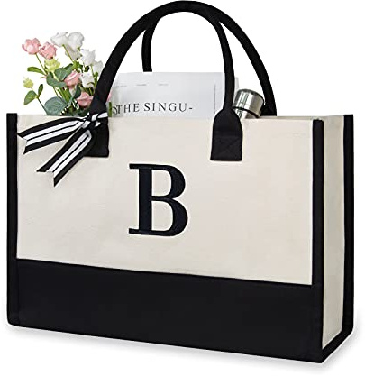 TOPDesign Personalisierte Initiale Segeltuch-Strandtasche, monogrammierte Geschenk-Einkaufstasche für Frauen, B, Medium