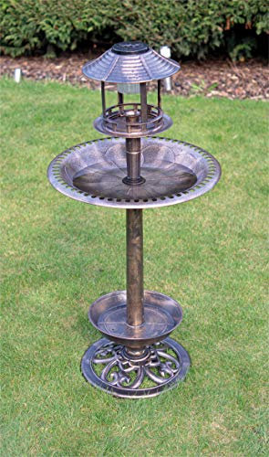 St Helens Home & Garden Ornamental Free Standing, Weather Resistant, Pedestal style, Easy Assemble Bird Bath & Feeder with Solar Powered Light