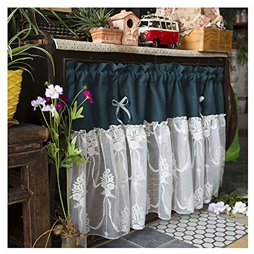 XIAOYUE American Rural Style Voile Spleißen Scheibengardine mit Schleifen Dekoration, Plissee Rüschen, Cafe Kurze Vorhänge für Schlafzimmer/Bad/Schrank/Unter Waschbecken, 1 Stück