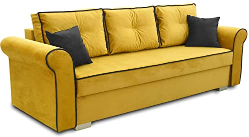 bonni Schlafsofa Merida, Sofa mit Bettkasten und Schlaffunktionn, Klappsofa, Schlafcouch, Bettsofa, Couch vom Hersteller,Couch, Couchgarnitur, Sofagarnitur (Senf)