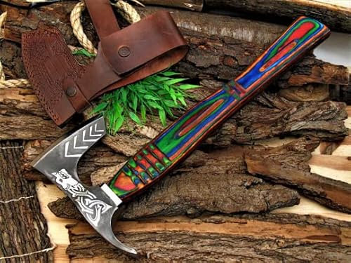 Axt Karbon Stahl Axt Wikinger handgeschmiedet 1095 mit Lederscheide MAQ2624
