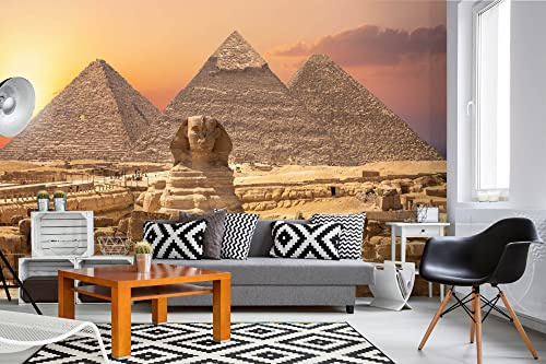 Vlies Fototapete PYRAMIDEN VON GIZEH UND DIE SPHINX 375 x 250 cm (inkl. Kleister) - Vlies Tapete, Wandtapete, Wandbilder - Tapete für Wohnzimmer Schlafzimmer, Büro, Küche - Montagefertig