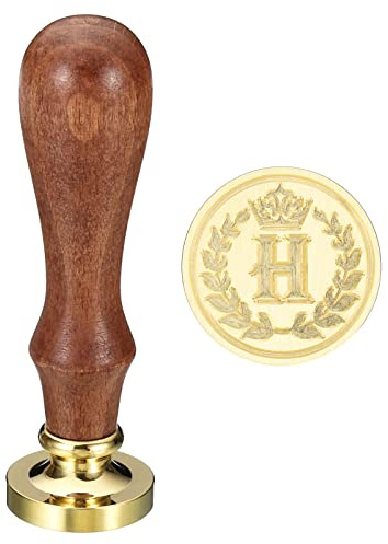 PATIKIL Alphabet H Wachs Siegel Stempel Initiale Buchstabe Siegel Wachs Stempel Klassisch Retro Abnehmbarer Messingkopf Hölzerne Handgriff für Umschlag Einladungskarten Stil 4