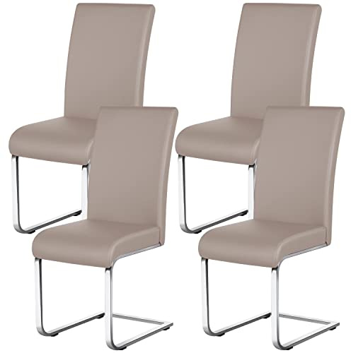 Yaheetech Dining Chairs Set of 4 Leather Modern Kitchen Chairs with High Back and Metal Legs for Dining Room Kitchen, Light Brown