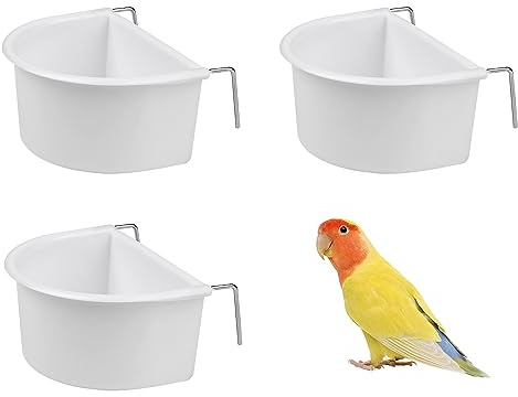 AOVNA D-Shaped Plastic Bird Food Bowl With Hook - Parrot Cage Feeder Water Bowl Feeding Cups (3)