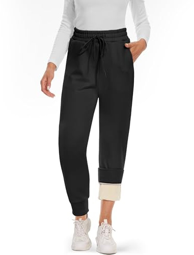 CAMPSNAIL Fleece Lined Sweatpants Women - Joggers for Women with Pockets High Waisted Thermal Winter Warm Pants for Snow