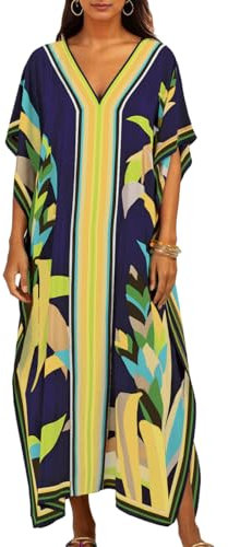 Bsubseach Strandkaftan, kortärmad klänning, loungewear, avslappnad strandklänning, för kvinnor, En Storlek