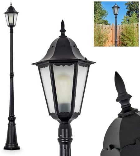 HOFSTEIN Außenstehleuchte Hongkong, Außenwegeleuchte aus Metall/Milchglas in Schwarz, Wechselscheiben Klar, Wegeleuchte im Landhaus/Antik/Vintage-Design, Garten, Außenbereich, 206 cm, E27, IP44