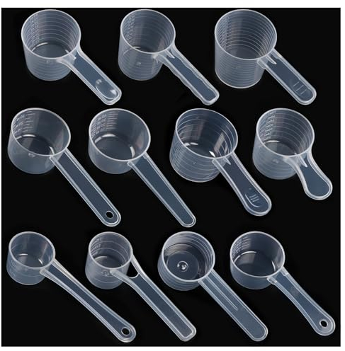 Cucchiai Dosatori Plastica,Forreen 11 Pezzi Cucchiaio Dosatore Detersivo Polvere Plastica Trasparente Misurino Grammi con Scala per Zucchero,Sale,Caffè,Latte in Polvere,10ml-120ml,5g-60g