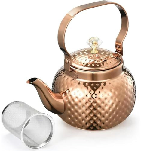 Théière en acier inoxydable avec infuseur 1,2 L, théière bouilloire avec filtre amovible-pour filtrer le thé ou autres thés argent Durable