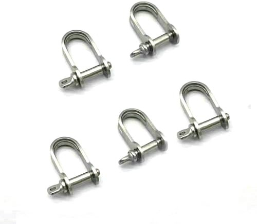 JY-MARINE 4mm Stamped Shackle Stainless Steel 316 Marine Grade,Flat D Ring Shackle-5 Pcs
