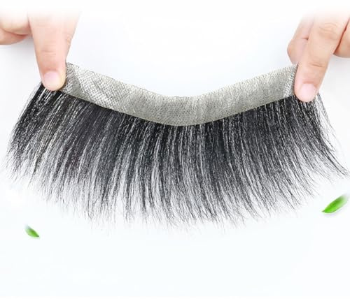 Toupet de ligne de cheveux pour hommes, ligne de cheveux naturelle, cheveux humains en forme de V, Base de peau fine en PU pour hommes(Black,1.2 * 16CM)