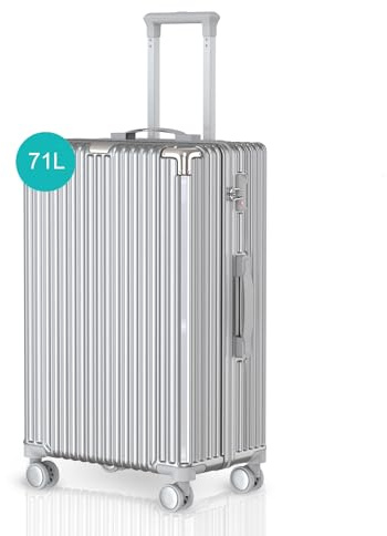 Voyagoux Valise Moyenne - 71L, Valise Rigide, Valises avec Serrure TSA, ABS, 4X 360° Roue, Suitcase, Robuste et léger Suitcase, 27x41x67cm, Argent