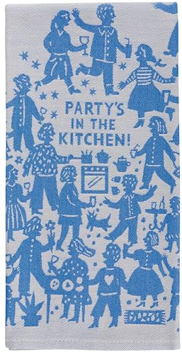 Blue Q Geschirrtuch mit Aufschrift Party's in the Kitchen, gewebte Jacquard-Geschirrtücher, 100 % Baumwolle, langlebig, weich und super saugfähig, maschinenwaschbar und lichtbeständig, funktionale