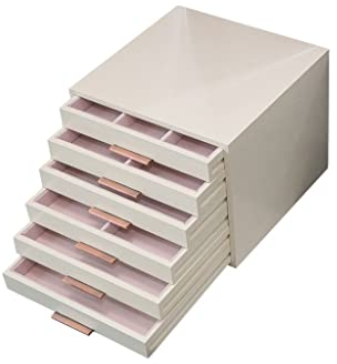 NEWNAN Schmuckschatulle, Schmuckschatulle, Aufbewahrungsbox mit 6 Schubladen, Kosmetikbox, Ring, Ohrringe, Halskette, Armband, Lippenstift, Uhr, Aufbewahrungsbox, integrierte Beflockung, 9,96 Zoll,