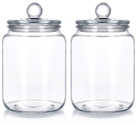 BIMUYI Tarro de vidrio con tapa para almacenaje, botella de vidrio grande de 2 litros, recipiente de almacenamiento de vidrio, paquete de 2