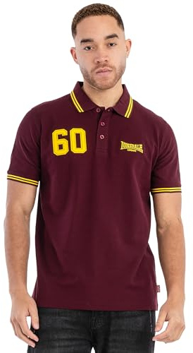 Lonsdale Pikétröja för män, normal passform, ljuslister, Oxblood/gul, L, 117545
