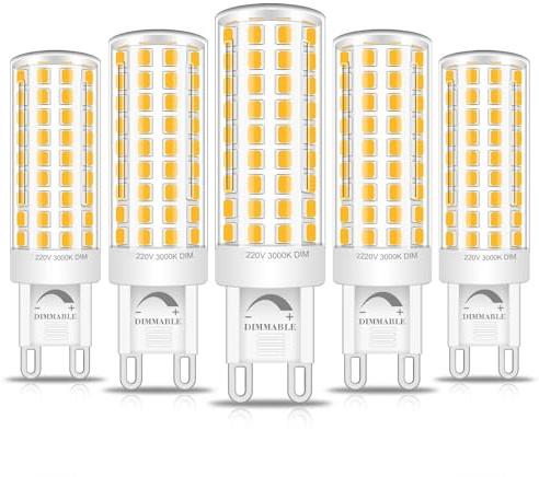 XIMNCHNI Dimmable LED Bulbs 9W Warm White 3000K, 80W Halogen Replacement, 850LM 220V-240V, 360 Degree, Energy Saving G9 LED Capsule Bulbs, No Strobe, No Flicker