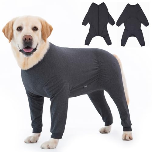 Yeapeeto Einteiler für Hunde, zur Erholung, für große und mittelgroße Hunde, Schlafanzug, Ganzkörper für Haarausfall, Allergien, Anti-Lecken, Wundschutz, Kegel-Alternative (3XL, Grau Dunkel)