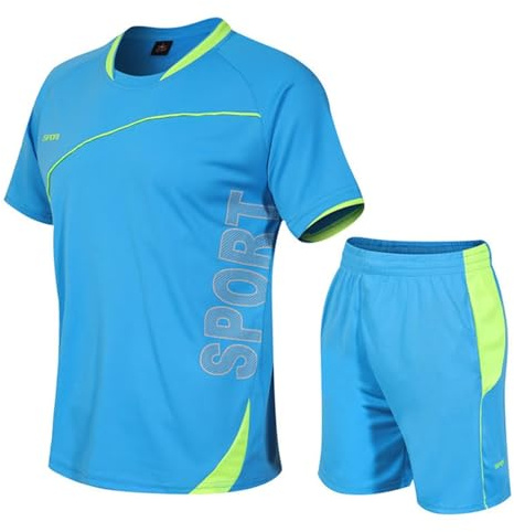 Adixun Boys Football Kits Kids Sports Football Jersey Sets Children Football Training Shorts and T-shirt Sets Gym Tennis School Pe Kits(Blue,9-10 Years)