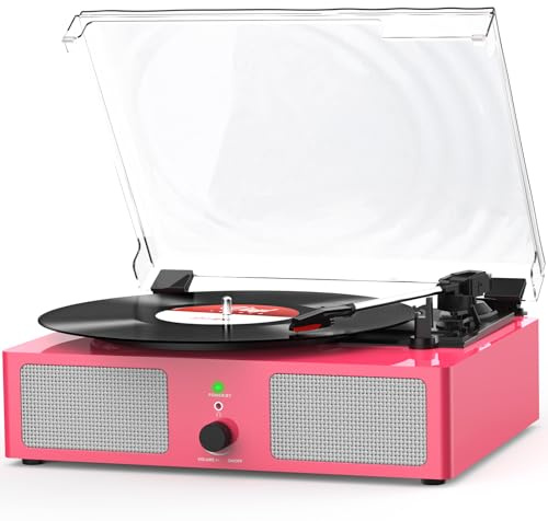 Udreamer Record Player Vinyl Player with Built-in Speakers, Bluetooth Turntable Belt-Driven, Vintage Phonograph with 3 Speeds for Musical Enjoyment and Home Decoration Pink