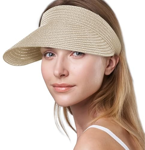 SSKHE Solid Color Women's Paper Straw Sun Visor Cap – Adjustable Sun Hat Design, Ideal for Sun Protection