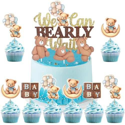 MEZHEN Bär Tortendeko: 16 Stück Bär Kopf Kuchen Deko für Babyparty & Geburtstag, Mehrfarbig