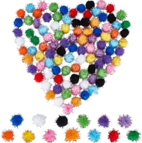 SUNNYCLUE 130 Stück Bastel Pom Poms Pompom Bälle In Großpackung 20mm Mehrfarbige Faser Weich Flauschig Rund Flauschiger Lametta Ball Glitzer Katzen/Kätzchen Jagd Pompons Zum Basteln DIY Kunst Weihna