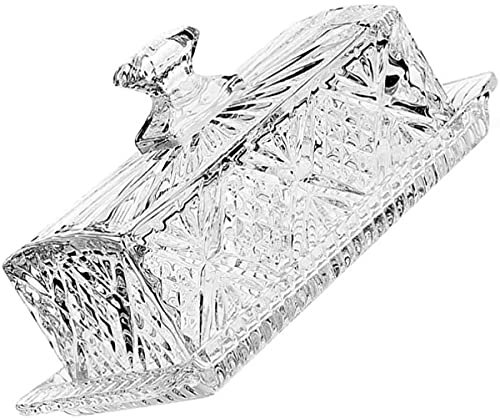 CrystalCovered - Burriera in vetro con coperchio e manico, 2 pezzi, per alimenti, torte, dessert e frutta, contenitore per burro, lavabile in lavastoviglie ed elegante