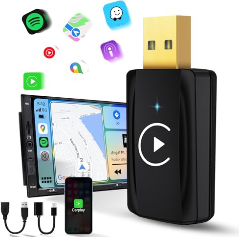MSXTTLY CarPlay Wireless Adapter - U2C-AIR 3.0 für Fahrzeuge mit kabelgebundenem CarPlay, iPhone iOS 10+ unterstützt, Nicht für Android Auto, kabelloses CarPlay über 5 GHz WLAN, USB-C/A, Schwarz