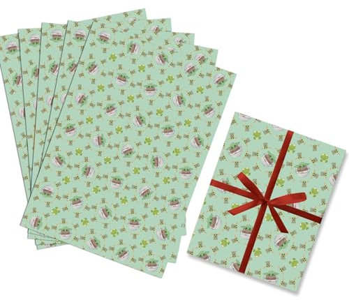 HOOKTA 5 Stück Yoda Geschenkpapier 51 x 75 cm Kraftpapier Langlebig Geschenkpapierbögen für Kindergeburtstage Party Festliche Dekoration (Grün)