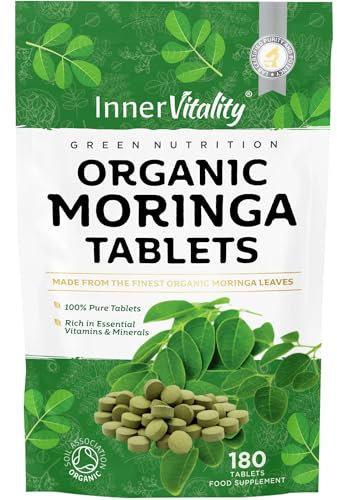 Organic Moringa Tablets 180x Award Winning with Pure Natural Moringa Leaf 2-Month Supply, Easier to Swallow Than Moringa Capsules & Powder, Rich in Essential Vitamins & Minerals by Inner Vitality