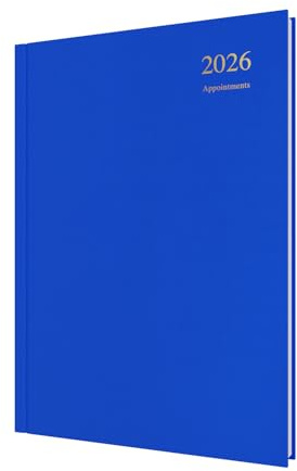 Collins - Essential - 2026 12 Month Calendar Year Planner, Day-To-Page with 1/2 Hourly Appointments Diary, A4 Hard Cover - Blue (ESSA41A.60-26)