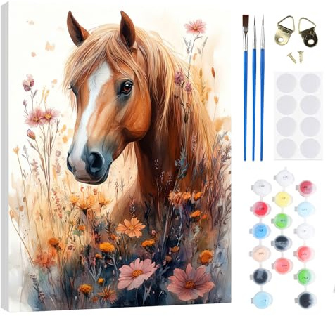 RICUVED Cheval Peinture par Numéros Adulte,Animaux Peinture par Numéros Kits avec Cadre en Bois Toile Huile la Main avec Pinceaux Kits Adultes Artisanat pour la Maison 30x40cm