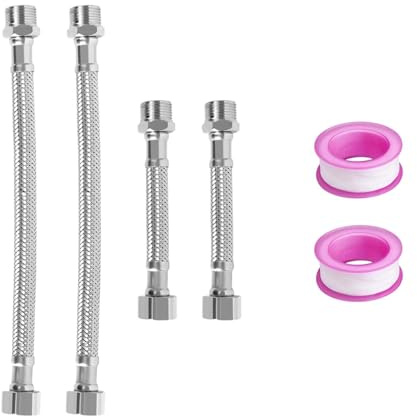 LNGJIN 4 pieces stainless steel flexible hose, reinforced hose, tap connection hose, flexible fitting hose, stainless steel for bathroom fittings, stainless steel reinforced hose, tap
